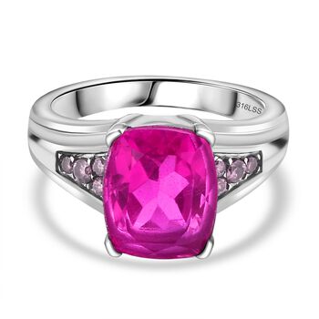 Orchidee Farbe Quarz Triplette, Rosa Zirkonia Ring Edelstahl (Gr&ouml;&szlig;e 17.00) ca. 4,68 ct