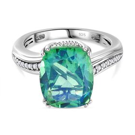 Pfau Quarz Triplette, Weißer Zirkon Ring 925 Silber platiniert (Größe 18.00) ca. 5.58 ct