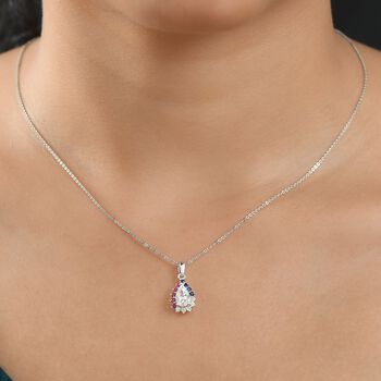 D'joy AAA Premium Malagasy Mondstein, Mehrfarbiger Saphir Cosmic Dewdrop Anh&auml;nger mit Kette ca. 50 cm, 925 Silber rhodiniert ca. 1.40 ct