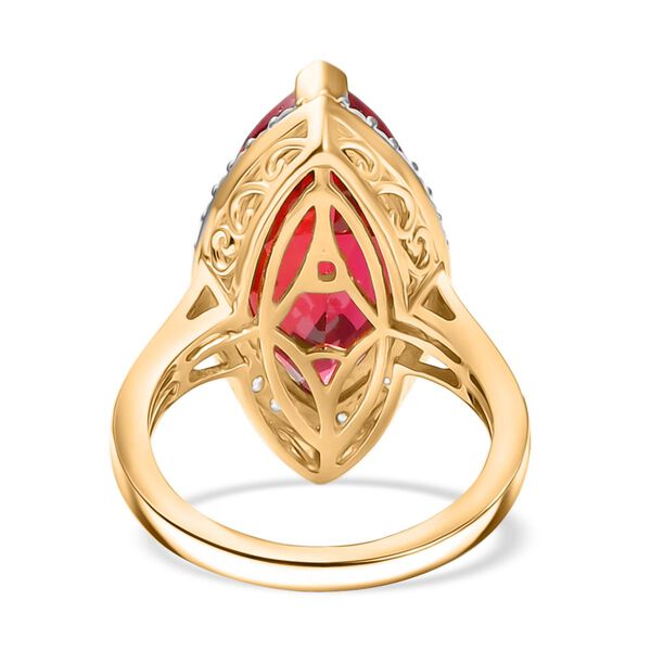 Marquise Dawn - D'joy Lab Grown Padparadscha-Saphir , Wei&szlig;er Zirkon Ring 925 Silber 750 Gelbgold Vermeil (Gr&ouml;&szlig;e 19.00) ca. 11.92 ct image number 5