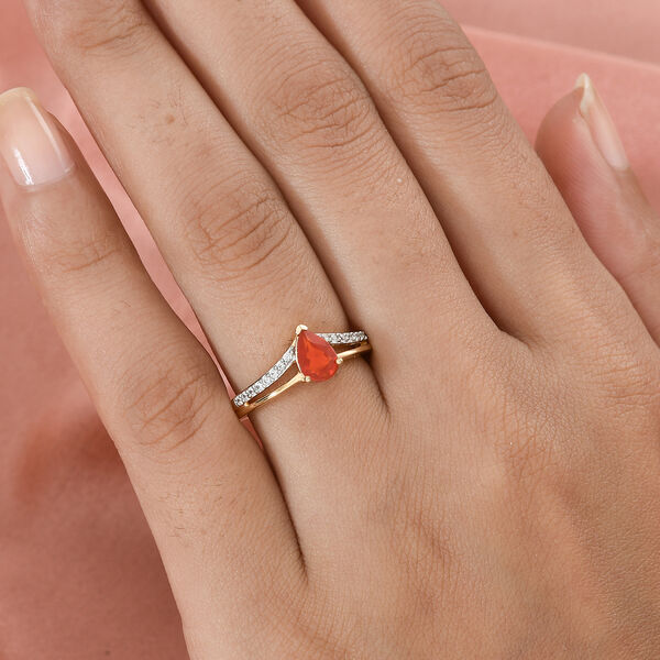 Feuer opal und Zirkon Ring 925 Silber Gelbgold Vermeil image number 3