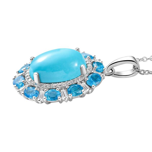 Amerikanischer, nat&uuml;rlicher Sleeping Beauty T&uuml;rkis, Neon Apatit und Zirkon-Anh&auml;nger mit Kette, 50 cm - 8,20 ct. image number 4