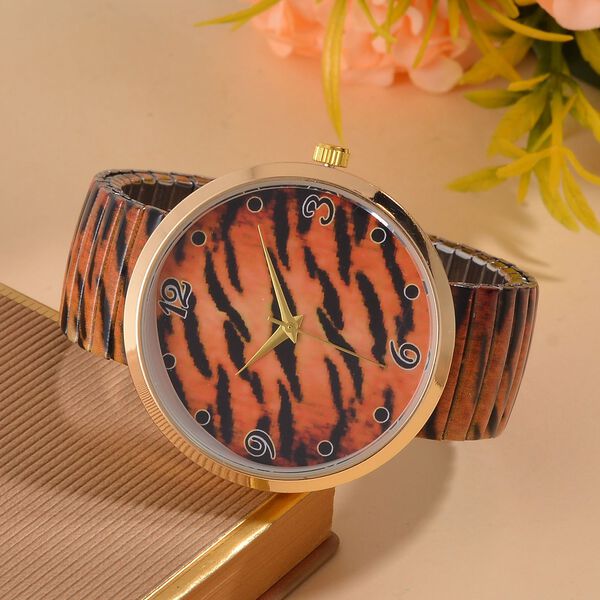 STRADA - Japanisches Uhrwerk, Flexible Uhr, Tiger Muster image number 2