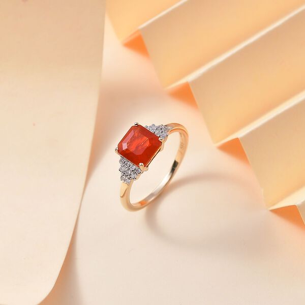 AAA Mexikanischer purpurroter Feueropal und Diamant Ring in 585 Gold - 1,46 ct. image number 2