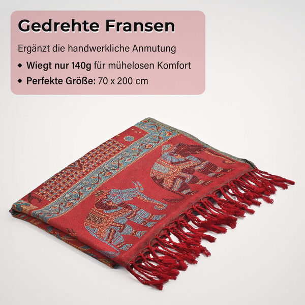 Jamawar-Schal, 3-Schiffchen-Webung, 70x200 cm, Rot image number 4
