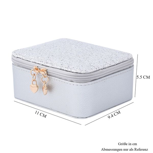Glitzernde Schmuckschatulle aus naturfreundlichem Kunstleder, 11x9,4x5,5 cm, silber image number 5