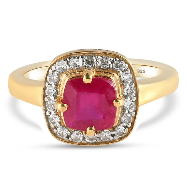 Afrikanischer Rubin und Zirkon Ring 925 Silber vergoldet  ca. 1,90 ct