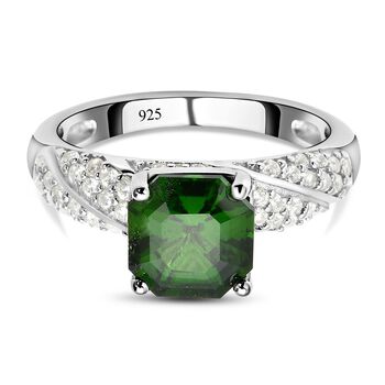 Nat&uuml;rlicher Chromdiopsid und wei&szlig;er Zirkon-Ring - 3,11 ct.