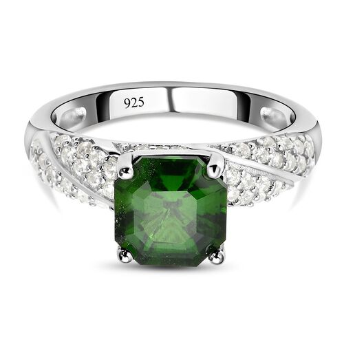 Natürlicher Chromdiopsid und weißer Zirkon-Ring - 3,11 ct. image number 0