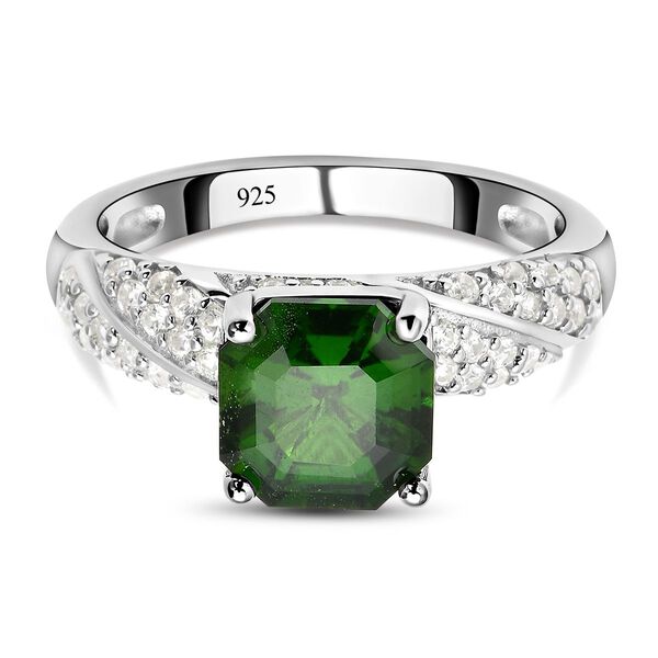 Nat&uuml;rlicher Chromdiopsid und wei&szlig;er Zirkon-Ring - 3,11 ct.