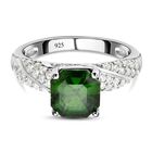 Natürlicher Chromdiopsid und weißer Zirkon-Ring, 925 Silber rhodiniert (Größe 17.00) ca. 3.11 ct