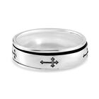 Handgearbeiteter Spinning Band-Ring mit graviertem Kreuz, 925 Silber platiniert image number 5