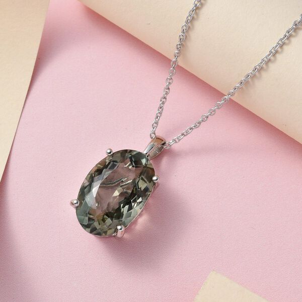 Prasiolith Anhänger mit Kette, 925 Silber platiniert ca. 15,00 ct image number 3