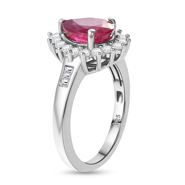 Afrikanisher Rubin(Fissure gef&uuml;llt) und Zirkon Ring 925 Silber platiniert image number 7