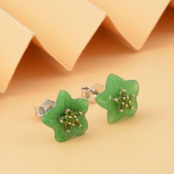 Gr&uuml;ne Jade, Nat&uuml;rlicher Chromdiopsid Ohrringe 925 Silber rhodiniert ca. 5.65 ct