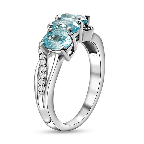 Kambodschanischer, blauer Zirkon und wei&szlig;er Zirkon-Ring, 925 Silber platiniert  ca. 2,34 ct image number 5