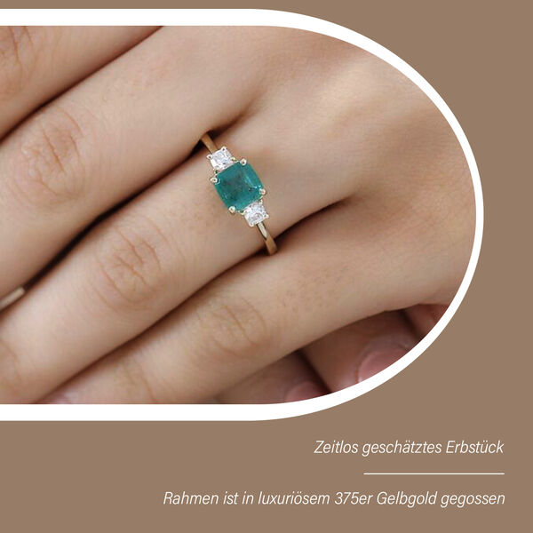 AAA Smaragd und Moissanit Ring in 375 Gold - 1,34 ct. image number 3