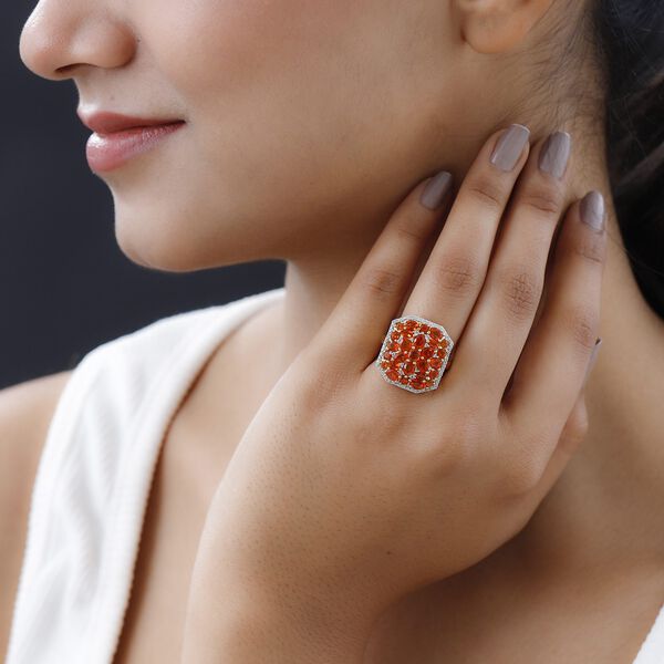 Salamanca Feueropal Ring, 925 Silber Gelbgold Vermeil, ca. 2.55 ct image number 3