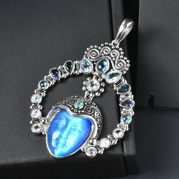 Sajen Silber - Göttin Aquamarin, Amethyst, Schweizer Blautopas, London Blautopas Anhänger 925 Silber rhodiniert ca. 28.68 ct image number 2