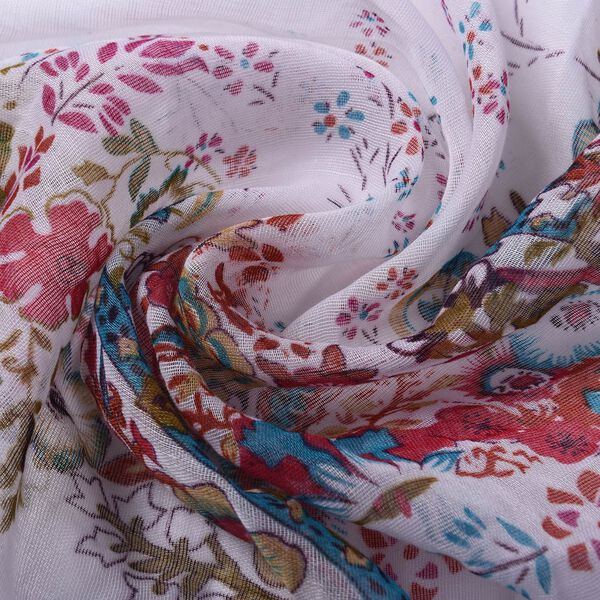 Bedruckter Schal mit Quasten, 100x95 cm, Weiß image number 4