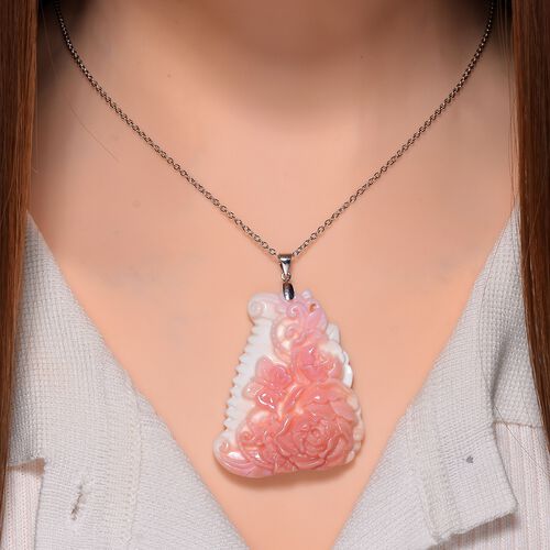 Geschnitzter rosa Königsmuschel Perle-Anhänger mit 50cm Kette, Floral image number 1