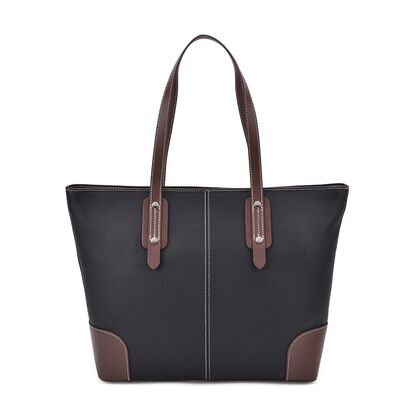 Echtleder Modische, ger&auml;umige Kontrastfarbene Tasche mit Verschluss, Gr&ouml;&szlig;e: 33x13x29 cm, Schwarz