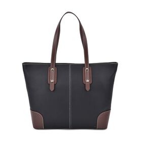 Echtleder Modische, geräumige Kontrastfarbene Tasche mit Verschluss, Größe: 33x13x29 cm, Schwarz