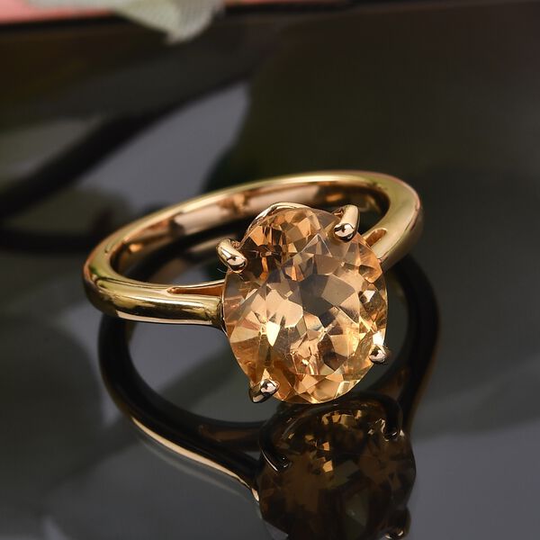 Citrin Solitär Ring 925 Silber 585 Vergoldet image number 2
