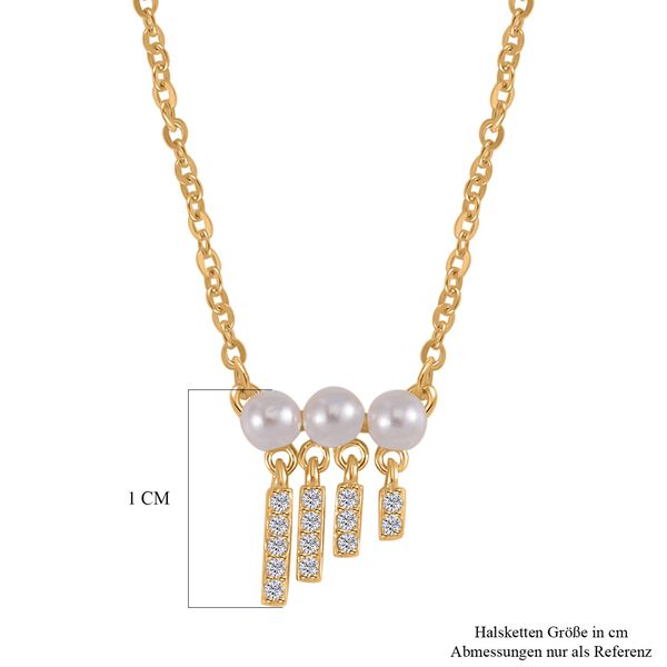Wei&szlig;e Muschelkernperle und Zirkonia-Halskette 45cm - 0,11 ct. image number 7