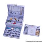 Schmuckkästchen mit 3 Ebenen und Schloss, Samt, inkl. 5 Silberputztücher, ca. 25x17x12 cm, Lavendel