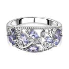 Tansanit, Weißer Zirkon Ring, 925 Silber platiniert, (Größe 17.00) ca. 1.06 ct