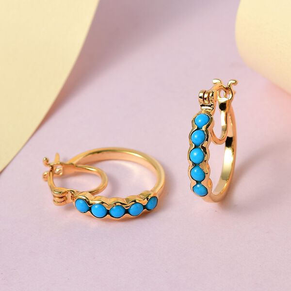 Amerikanische, nat&uuml;rliche Sleeping Beauty T&uuml;rkis Ohrringe, 925 Silber Gelbgold Vermeil ca. 0.88 ct image number 2