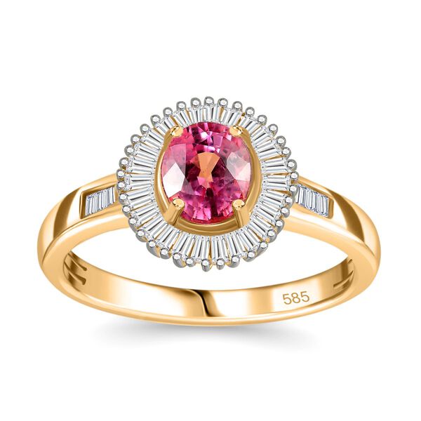 AAAA Padparadscha Saphir und Diamant Ring in 585 Gold - 1,37 ct. image number 5