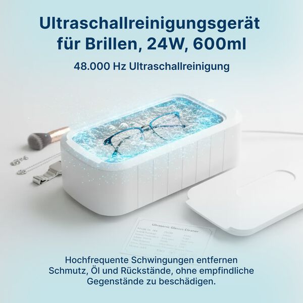 Ultraschallreinigungsger&auml;t f&uuml;r Brillen, 24W, 600ml, 24,5x12,2x7cm, wei&szlig; image number 6