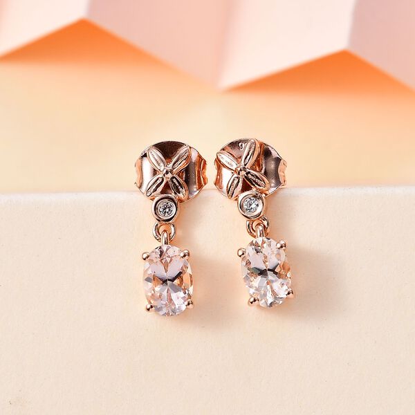 AA Morganit, Wei&szlig;er Zirkon Ohrringe 925 Silber 750 Ros&eacute;gold Vermeil ca. 1,08 ct. image number 2