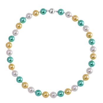 Goldene, wei&szlig;e und gr&uuml;ne Muschelkernperlen-Halskette, 50cm