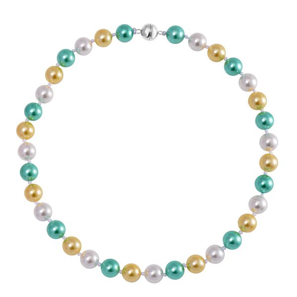 Goldene, weiße und grüne Muschelkernperlen-Halskette, 50cm image number 3