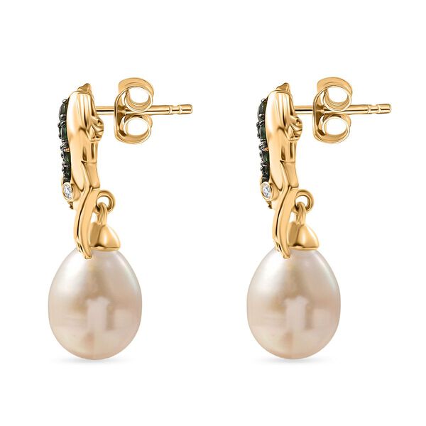 GP Trionfo Kollektion - Süßwasser Perle, Chromdiopsid, Zirkon und Kanchanaburi blaue Saphir-Ohrringe image number 5