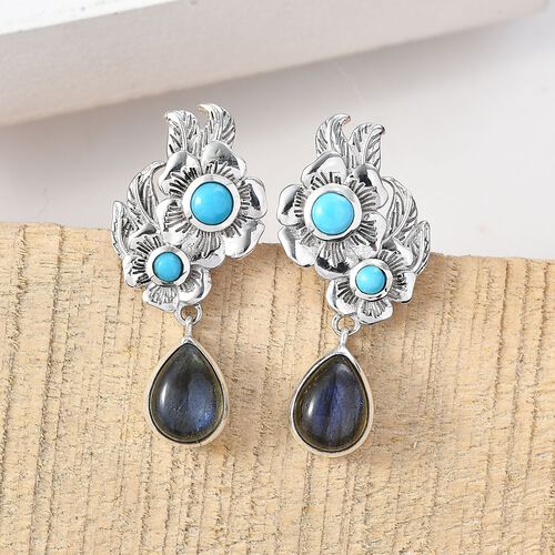 D’joy AAA Labradorit, Sleeping Beauty Türkis Ohrringe 925 Silber rhodiniert ca. 3,36 ct. image number 1