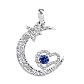 Lustro Stella Blauer Zirkonia, Weißer Zirkonia Anhänger 925 Silber rhodiniert
