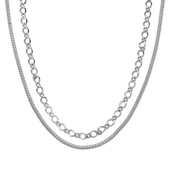 Gliederketten- und Herringbone-Design Halsketten-Set, Edelstahl, ca. 50 cm, silberfarben