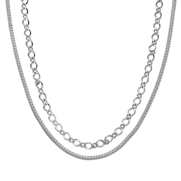 Gliederketten- und Herringbone-Design Halsketten-Set, Edelstahl, ca. 50 cm, silberfarben