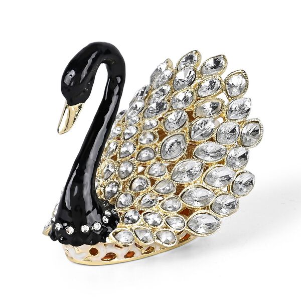 Dekorative Schmuckdose mit Schwanmotiv, 3,3x5,9x6,7cm, Schwarz-wei&szlig;