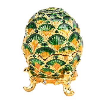 Eif&ouml;rmige Schmuckdose mit Ginkgomuster aus Metall und Kunstkristall, 3.8&times;5.8cm