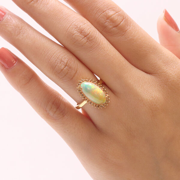 LUXURIANT - AAA Nat&uuml;rlicher, &auml;thiopischer Welo Opal, Lab Grown Roter Diamant Ring 925 Silber 750 Gelbgold Vermeil (Gr&ouml;&szlig;e 17.00) ca. 3,77 ct image number 2