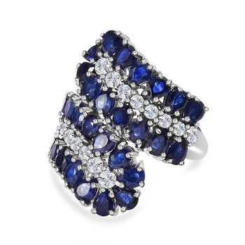 Masoala Saphir (Fissure gef&uuml;llt), wei&szlig;er Zirkon Ring, 925 Silber platiniert, (Gr&ouml;&szlig;e 17.00) ca. 6.75 ct