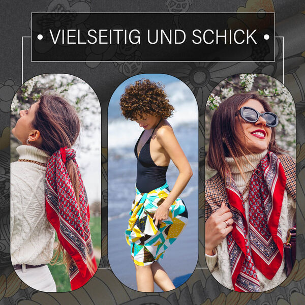 LA MAREY - 100% Maulbeeren-Seidenschal, Chiffon, 55x170 cm, Grau mit Multi-Muster image number 5