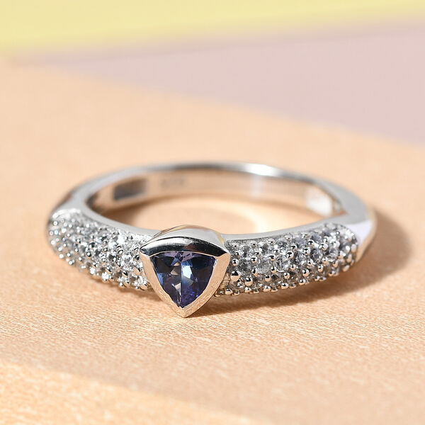 Tansanit und Zirkon Ring 925 Silber platiniert  ca. 0,78 ct image number 2