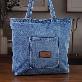 LIVMORE Shopper Tasche mit Rei&szlig;verschlussfach und Innenfach 42 x 34 x 8 cm Hellblau