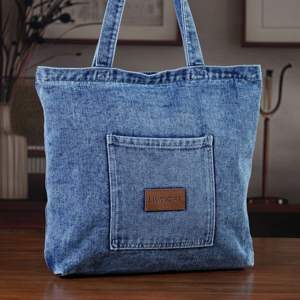 LIVMORE Shopper Tasche mit Rei&szlig;verschlussfach und Innenfach 42 x 34 x 8 cm Hellblau image number 2
